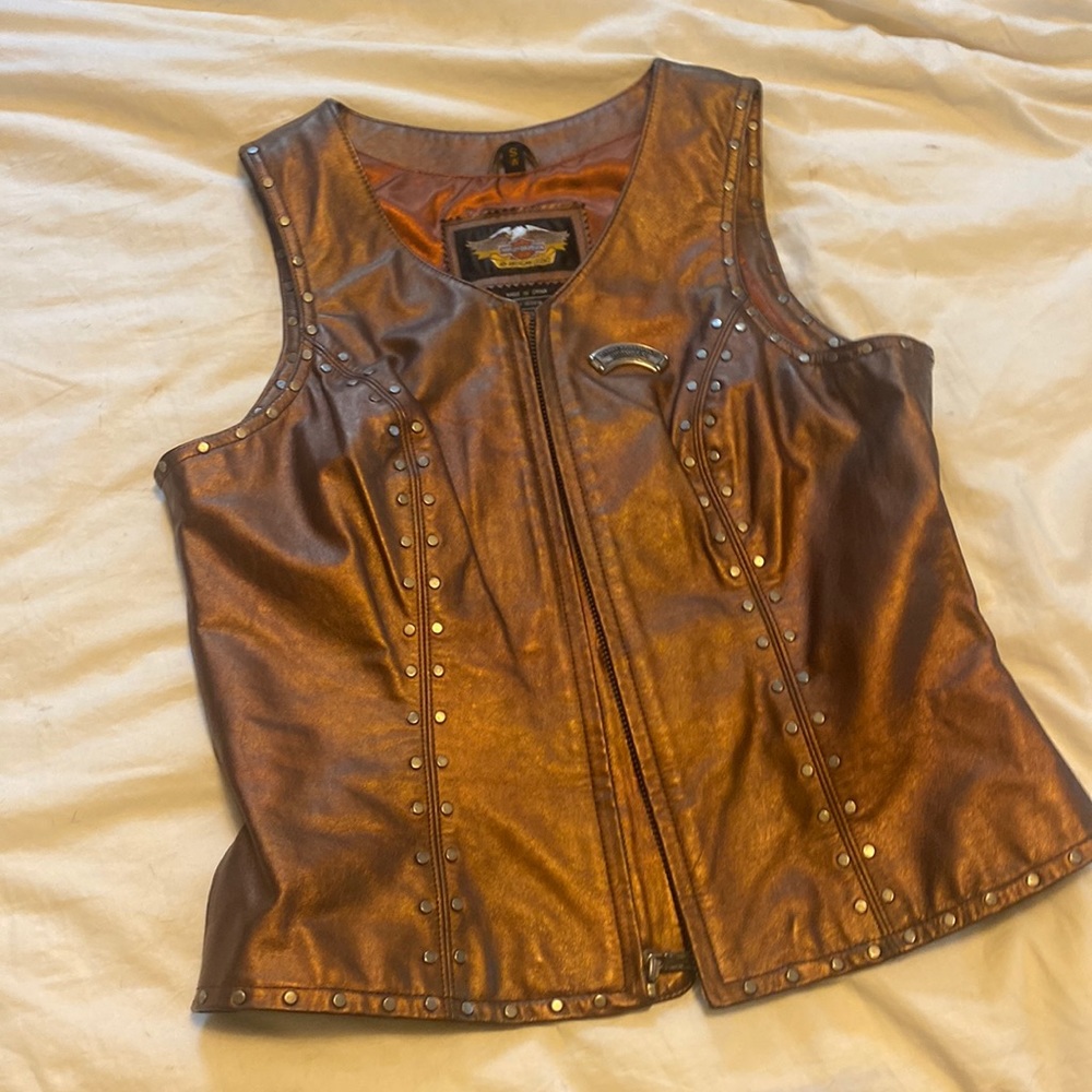 Harley Davidson bronze leather vest